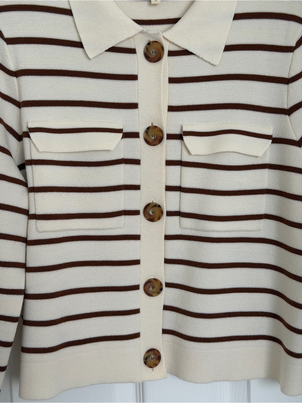 Sézane Betty Cardigan - Ecru & Camel Stripes - Picture 7 of 16